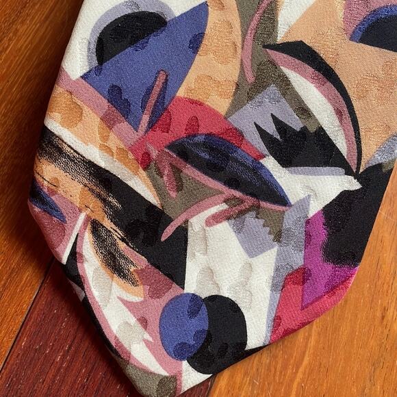 Emilio Ponti Imported Silk Abstract Art Tie 60”x3.625” Colorful Picasso Inspired - Picture 2 of 6